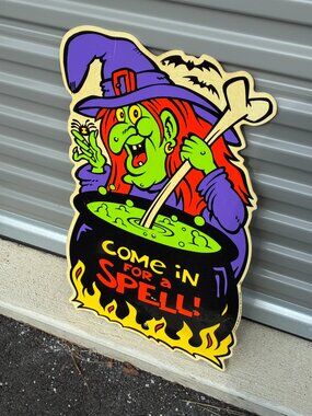 Vintage Impact Plastics Yard Art Sign Witch With Stake "Come In For A Smell"